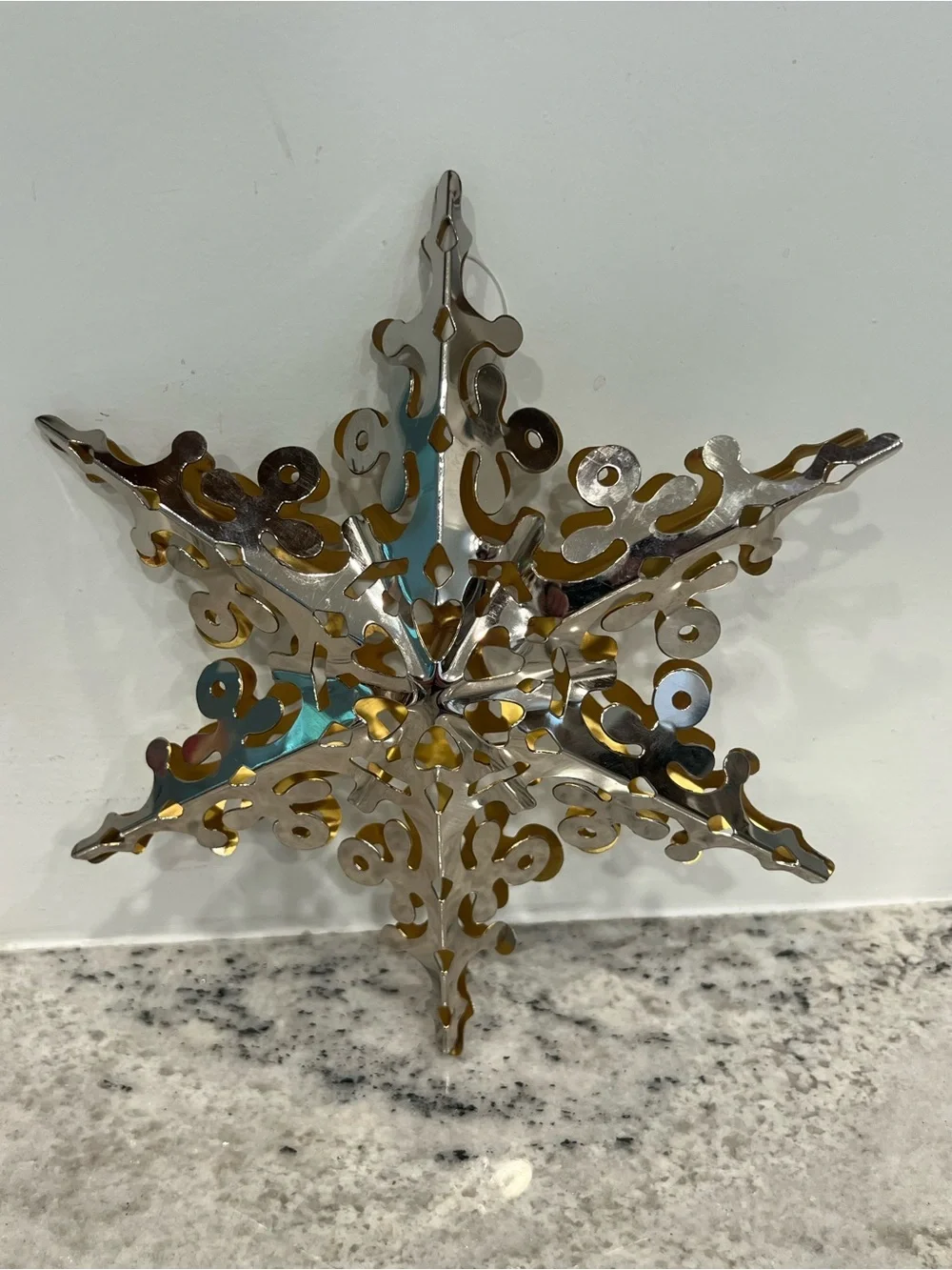 Vintage Handcrafted 3d snowflake Metal Star silver Finish Ornament/tree topper